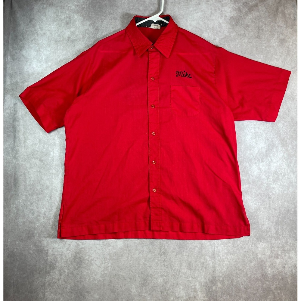 VTG 50s King Louie Bowling Shirt Mens Large Red Chain Stitch Union Made in USA